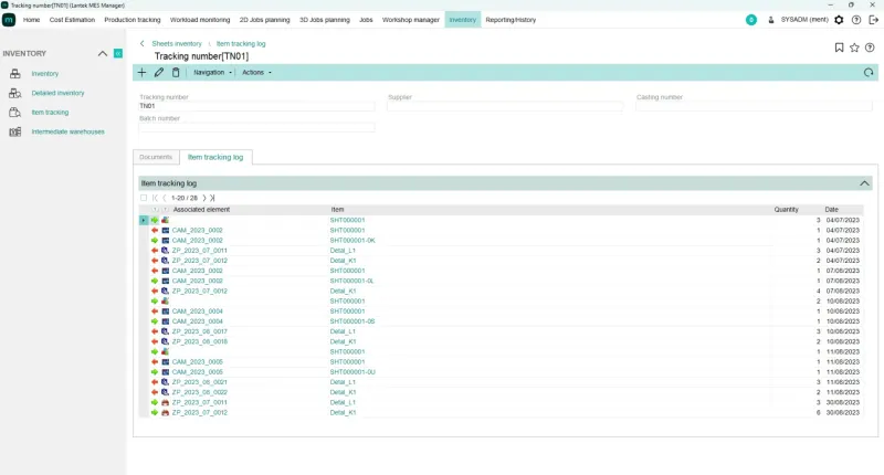 Lantek MES Inventory