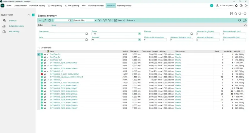 Lantek MES Inventory