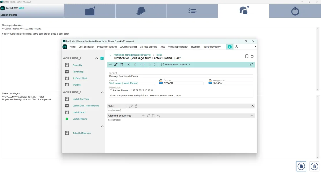 Lantek MES для рабочих центров Lantek MES для рабочих центров